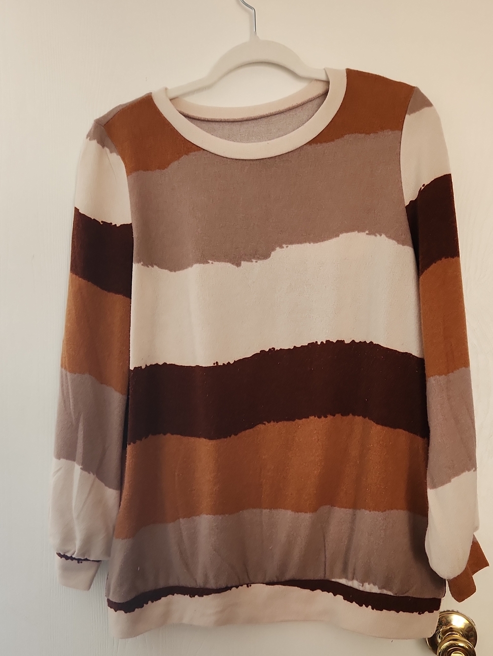 -WORN ONCE- Striped Crewneck Sweater in Cream, Tan & Brown